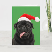 Grappige Zwarte Pug Kerstman Hoed Tong Uit Kerstmi