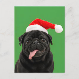 Grappige Zwarte Pug Kerstman Hoed Tong Uit Kerstmi Feestdagenkaart