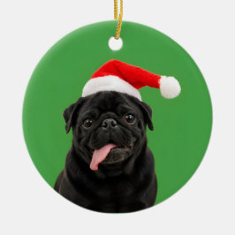Grappige Zwarte Pug Kerstman Hoed Tong Uit Kerstmi Keramisch Ornament