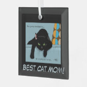 Grappige Zwarte Schattige Beste Kattenmoeder Moede Glas Ornament (Voorkant links)