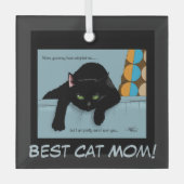 Grappige Zwarte Schattige Beste Kattenmoeder Moede Glas Ornament (Voorkant)
