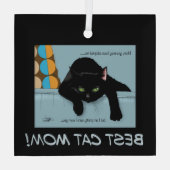 Grappige Zwarte Schattige Beste Kattenmoeder Moede Glas Ornament (Achterkant)