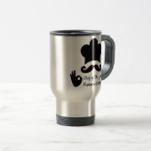 Grappige zwarte snor aangepaste tekst naam Pet che Reisbeker (Voorkant rechts)