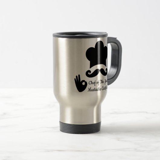 Grappige zwarte snor aangepaste tekst naam Pet che Reisbeker (Voorkant rechts)