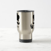 Grappige zwarte snor aangepaste tekst naam Pet che Reisbeker (Center)