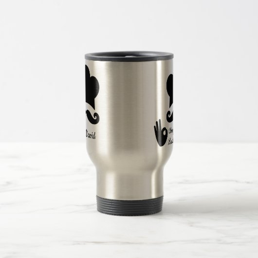 Grappige zwarte snor aangepaste tekst naam Pet che Reisbeker (Center)