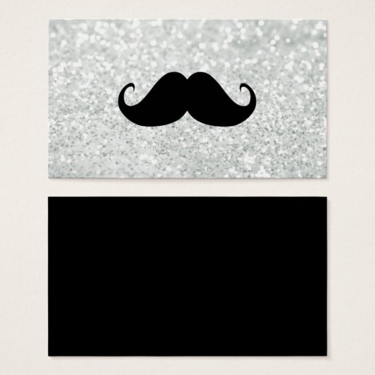 Grappige zwarte snor en wit sparkle zilver visitekaartje (Voorkant /achterkant)