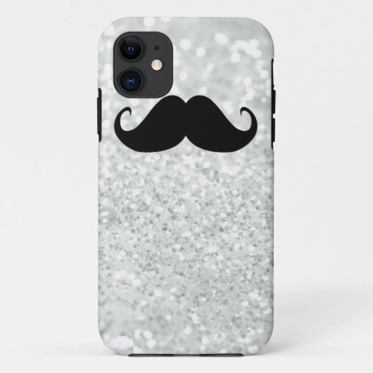 Grappige zwarte snor en witte glittersparels Case-Mate iPhone case (Achterkant)