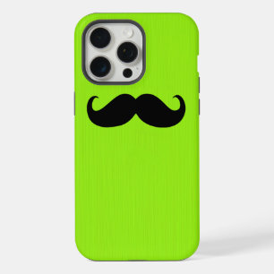 Grappige zwarte snor op geelgroene achtergrond iPhone 15 pro max case
