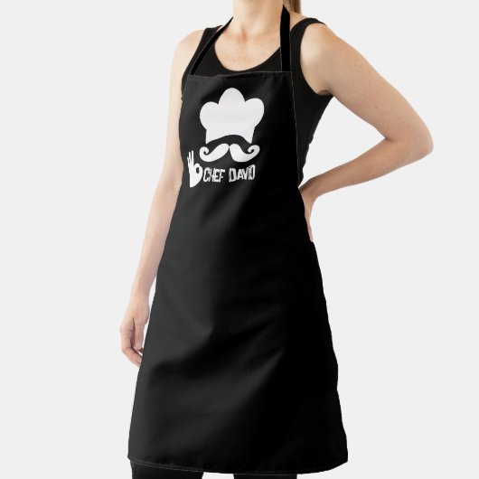 Grappige zwarte snor op maat schort (Insitu)