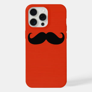 Grappige zwarte snor op oranje rode achtergrond iPhone 15 pro max case