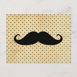 Grappige Zwarte Snor op Vintage Gele Stippen Briefkaart