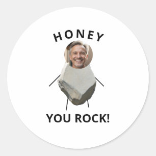 Grappige zwarte tekst rock foto man ronde sticker