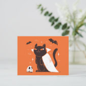 Grappige zwarte vampier kat voor Halloween Briefkaart (Staand voorkant)