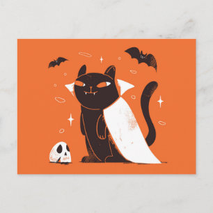 Grappige Zwarte Vampier Kat voor Halloween Briefkaart