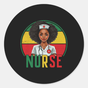 Grappige zwarte verpleegster Melanin Pride  zwarte Ronde Sticker