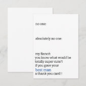 Grappige Zwarte & Witte Eenvoudige Bruidsjonker Ni Bedankkaart (Voorkant / Achterkant)