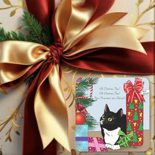 Grappige zwarte witte smoking kat Kerstboom Vierkante Sticker