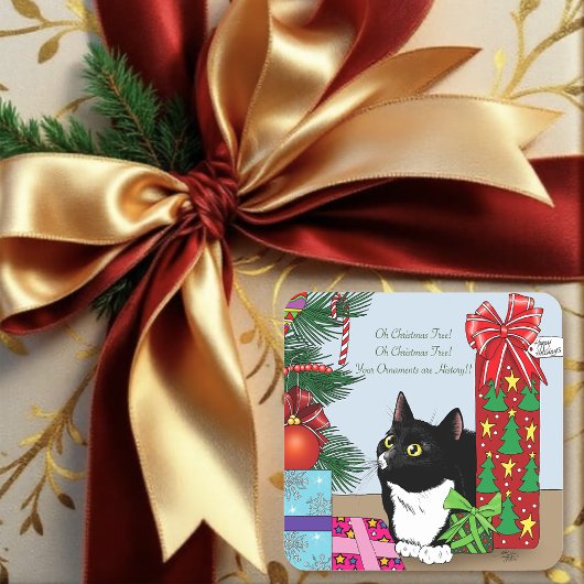 Grappige zwarte witte smoking kat Kerstboom Vierkante Sticker