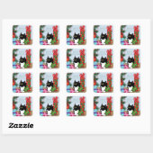 Grappige zwarte witte smoking kat Kerstboom Vierkante Sticker (Vel)