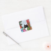 Grappige zwarte witte smoking kat Kerstboom Vierkante Sticker (Envelop)