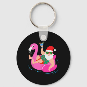 Grappige Zwembad Feest Kerstman Zonnebril Flamingo Sleutelhanger
