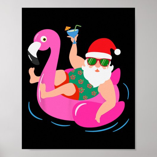 Grappige zwembadfeest Kerstman Zonnebril Flamingo Poster (Voorkant)