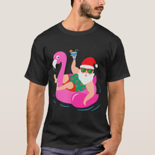 Grappige zwembadfeest Kerstman Zonnebril Flamingo T-shirt