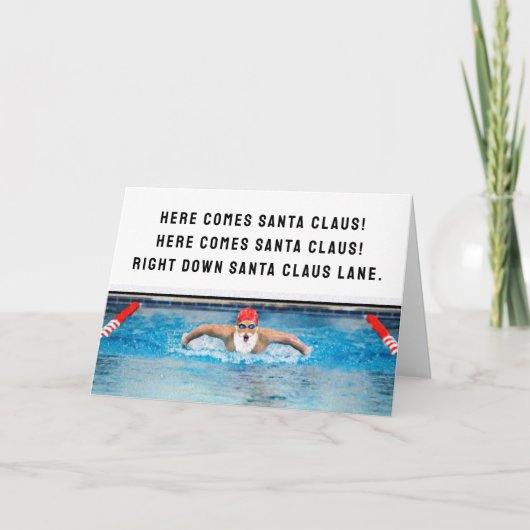 Grappige Zwemmer Vakantie Kerstkaarten Feestdagen Kaart (Voorkant)