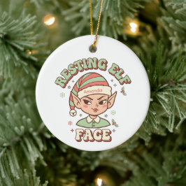 Grapserige Elfengezicht Grappige Kerstornament Keramisch Ornament
