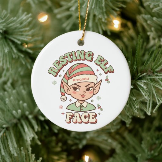 Grapserige Elfengezicht Grappige Kerstornament Keramisch Ornament (Boom)