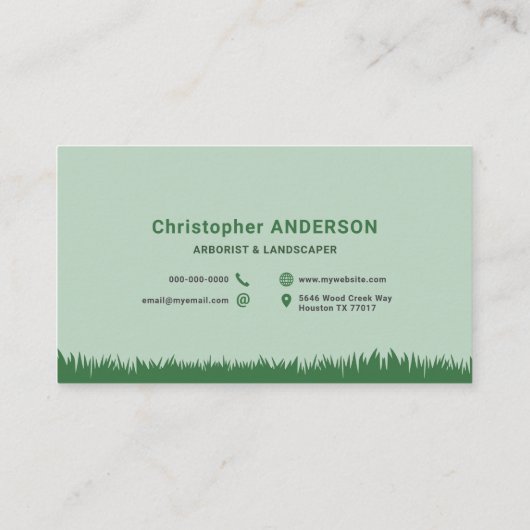 Gras, boomsilhouet - boomkweker & tuinarchitect visitekaartje (Achterkant)