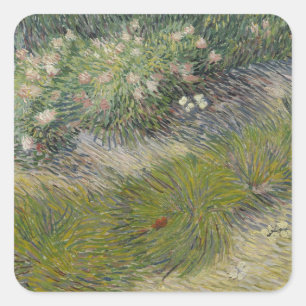 Gras en vlinders door Vincent van Gogh Vierkante Sticker