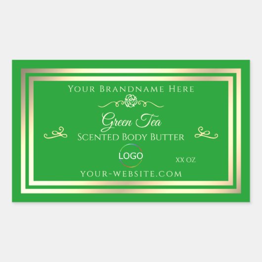 Gras Groen Product Label met Goud Lijst en Logo (Voorkant)