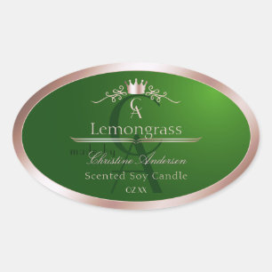 Gras Groen Productlabel Roze Gouden Frame Monogram Ovale Sticker