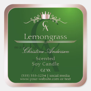 Gras Groen Productlabel Roze Gouden Frame Monogram Vierkante Sticker