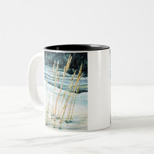 Gras in de sneeuw tweekleurige koffiemok (Voorkant links)