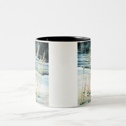 Gras in de sneeuw tweekleurige koffiemok (Center)