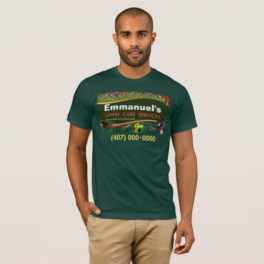 Gras met groene T-shirt voor de landschapsverzorgi (Voorkant volledig)