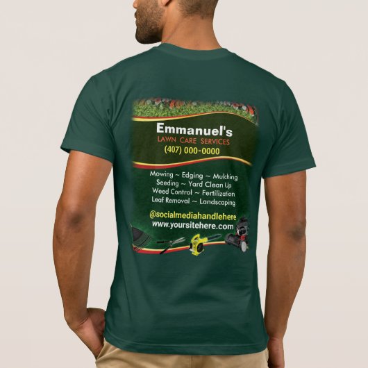 Gras met groene T-shirt voor de landschapsverzorgi (Achterkant)