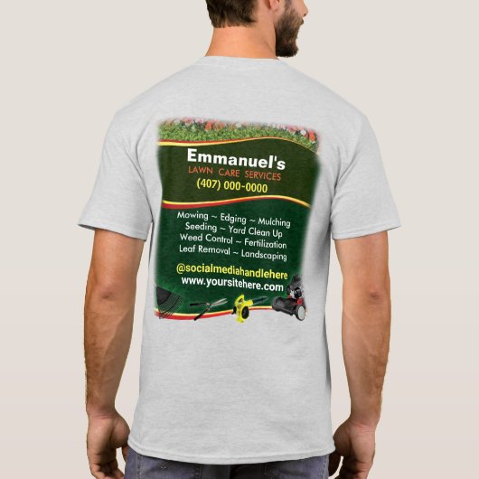 Gras met groene T-shirt voor de landschapsverzorgi (Achterkant)