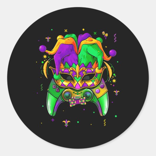 Gras Video Game Controller Jester Pet Boy Kinder C Ronde Sticker (Voorkant)