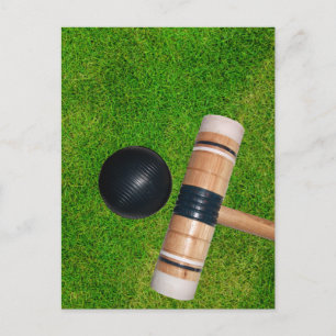 Gras, Zwart Croquet Mallet en Bal Briefkaart