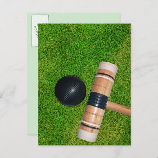 Gras, Zwart Croquet Mallet en Bal Briefkaart (Voorkant / Achterkant)