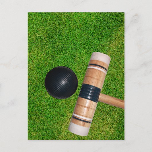 Gras, Zwart Croquet Mallet en Bal Briefkaart (Voorkant)