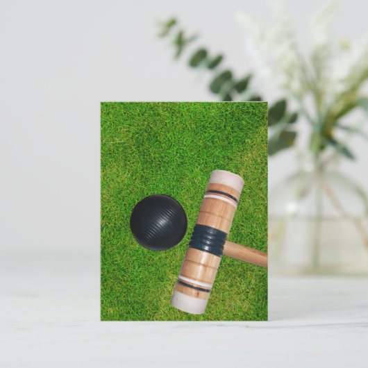 Gras, Zwart Croquet Mallet en Bal Briefkaart (Staand voorkant)