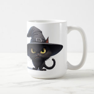 Gras zwart kat heks portret voor Halloween plezier Koffiemok