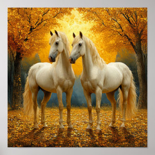 Grasachtige paarden olieverfschilderij poster