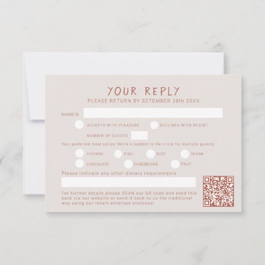 Grasbessen bruin terracotta aquarel qr code RSVP kaartje (Achterkant)