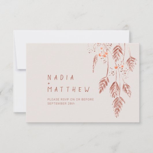 Grasbessen tan terracotta waterverf qr code RSVP kaartje (Voorkant)